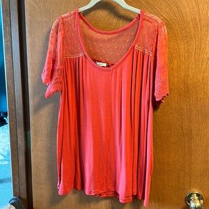 Coral/orange shirt with adorable lace sleeve detail